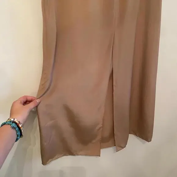 JOHANNA ORTIZ beige champagne satin maxi slip skirt sz L - Picture 3 of 7